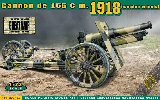 Ace Plastic Models 72544 1/72 French Cannon de 155C Mod 1918 Howitzer w/Wooden-Type Wheels