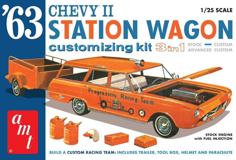 AMT Model Kits 1201 1/25 1963 Chevy II Customizing Station Wagon (3 in 1) w/Trailer