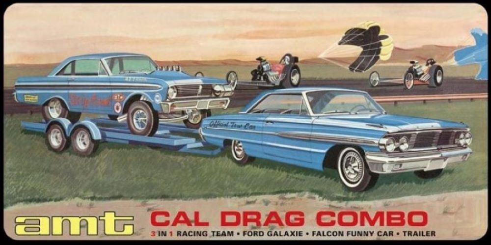 AMT Model Kits 1223 1/25 Cal Drag Combo: 1964 Ford Galaxie, Falcon Funny Car & Trailer (3 Kits)