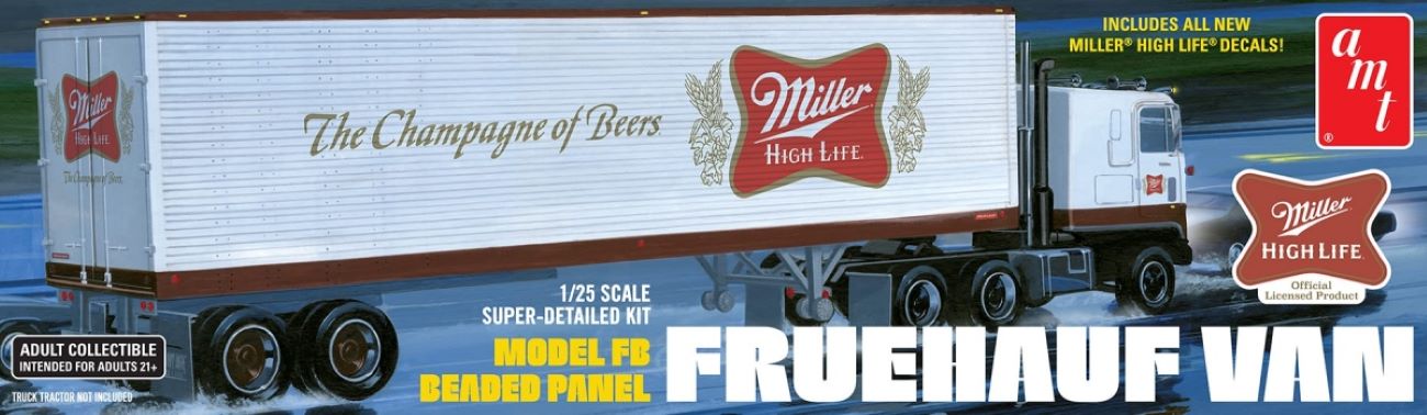AMT Model Kits 1234 1/25 Miller Beer Fruehauf 40' Beaded Panel Semi Trailer