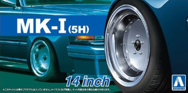 Aoshima 54383 1/24 Mk I (5H) 14” Tire & Wheel Set (4)