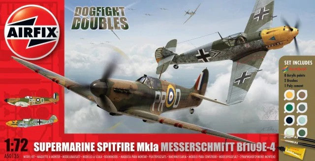 Airfix 50135 1/72 Spitfire Mk Ia & Messerschmitt Bf109E4 Dogfight Doubles Gift Set w/paint & glue
