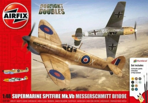 Airfix 50160 1/48 Spitfire Mk Vb & Messerschmitt Bf109E4 Dogfight Doubles Gift Set w/paint & glue