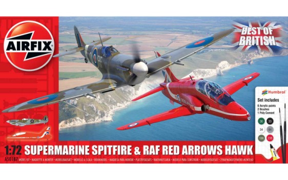 Airfix 50187 1/72 Supermarine Spitfire & RAF Red Arrows Hawk Best of British Gift Set w/paint & glue