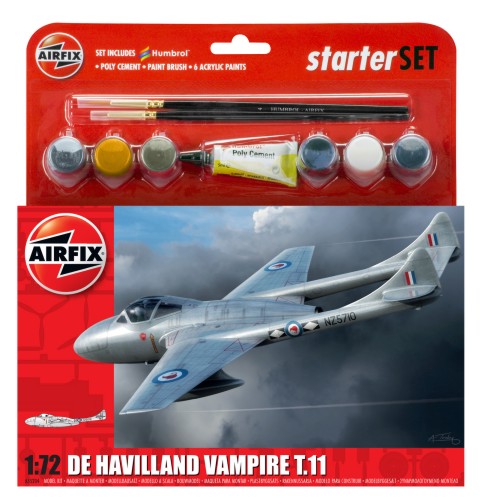 Airfix 55204 1/72 DeHavilland Vampire T11 Aircraft Medium Starter Set w/paint & glue