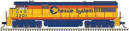 Atlas Model Railroad 10003900 HO Scale GE U30C Phase I - Standard DC - Master(R) Silver -- Chessie System C&O 3300 (yellow, blue, vermillion)