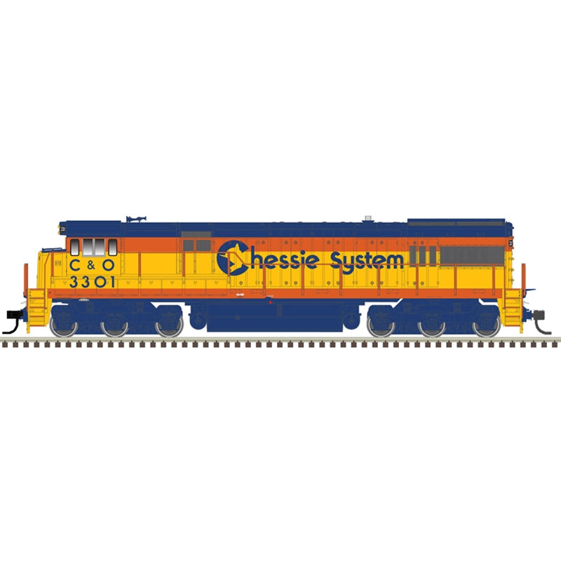 Atlas Model Railroad 10003901 HO Scale GE U30C Phase I - Standard DC - Master(R) Silver -- Chessie System C&O 3301 (yellow, blue, vermillion)