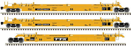 Atlas Model Railroad 20006619 HO Scale Thrall 53' 3-Unit Articulated Well Car - Ready to Run - Master(R) -- TTX 728527 (yellow, black)