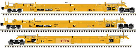 Atlas Model Railroad 20006629 HO Scale Thrall 53' 3-Unit Articulated Well Car - Ready to Run - Master(R) -- TTX 728257 (yellow, black, Large red Logo)
