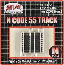 Atlas Model Railroad 2006 N Scale Code 55 Track w/Nickel-Silver Rail & Brown Ties -- Straight - 1-1/4" 3.2cm pkg(6)
