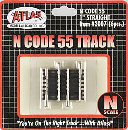 Atlas Model Railroad 2007 N Scale Code 55 Track w/Nickel-Silver Rail & Brown Ties -- Straight - 1" 2.5cm pkg(6)