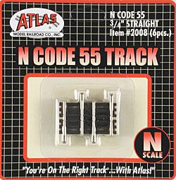Atlas Model Railroad 2008 N Scale Code 55 Track w/Nickel-Silver Rail & Brown Ties -- Straight - 3/4" 1.9cm pkg(6)