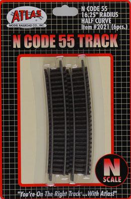 Atlas Model Railroad 2021 N Scale Code 55 Track w/Nickel-Silver Rail & Brown Ties -- 16-1/4" Radius Half Curve pkg(6)