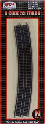 Atlas Model Railroad 2026 N Scale Code 55 Track w/Nickel-Silver Rail & Brown Ties -- 20" Radius Full Curve pkg(6)