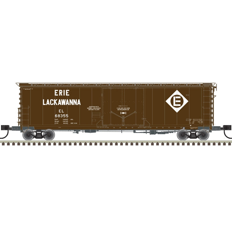Atlas Model Railroad 50005694 N Scale 50' GA RBL Plug-Door Boxcar - Ready to Run - Master(R) -- Erie Lackawanna 68349 (Boxcar Red, white)