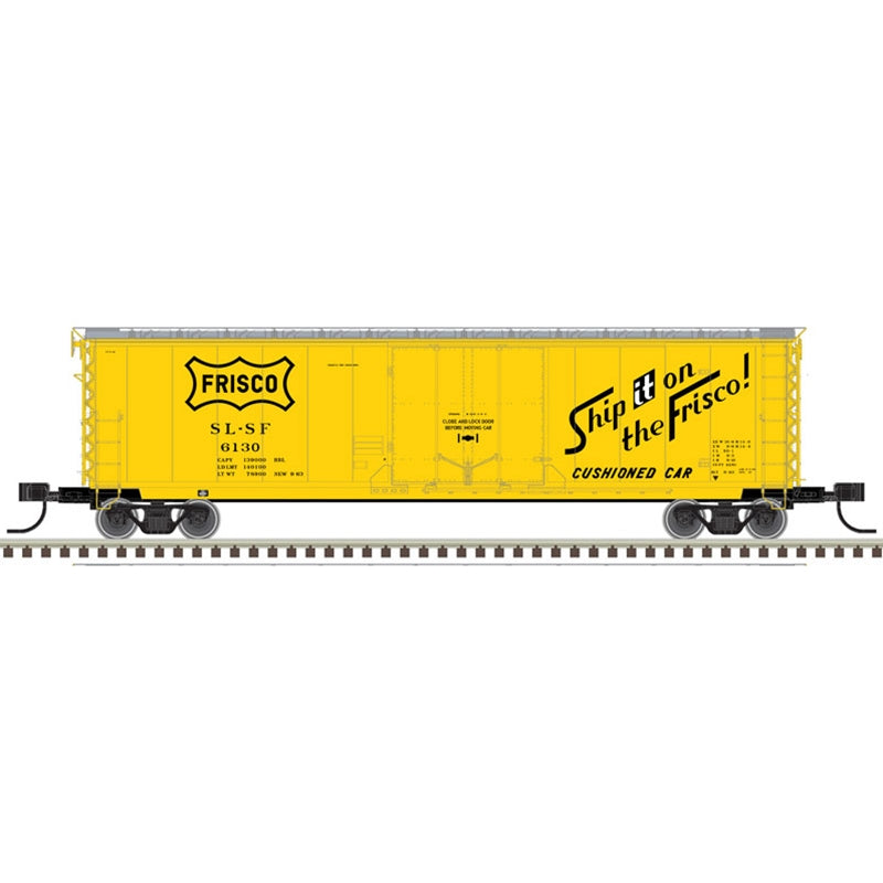 Atlas Model Railroad 50005704 N Scale 50' GA RBL Plug-Door Boxcar - Ready to Run - Master(R) -- St. Louis-San Francisco 6110 (yellow, black, Ship It on Frisco Slogan)