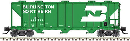 Atlas Model Railroad 50005731 N Scale PS-4000 3-Bay Covered Hopper - Ready to Run - Master(R) -- Burlington Northern 450017 (Cascade Green, white)