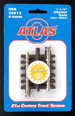 Atlas O 6015 O Scale 21st Century Track System(TM) Nickel Silver Rail w/Brown Ties - 3-Rail -- Straight - 1-1/4" 3.2cm pkg(4)