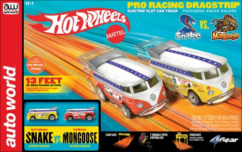 Auto World 34003 HO Snake vs Mongoose (VW Bus) Legends of the Quarter Mile Pro Drag Strip Slot Car 13' Racing Set