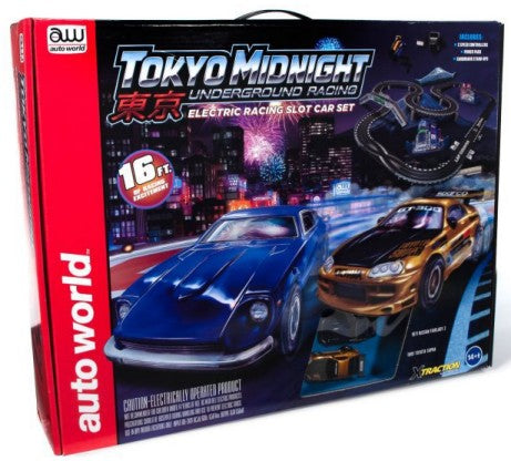 Auto World 34203 HO Tokyo Midnight Underground Slot Car 16' Racing Set