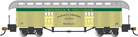 Bachmann 15307 HO Scale Old Time Wood Baggage with Round-End Clerestory Roof - Ready to Run -- Virginia & Truckee (yellow, green)