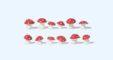 Preiser 45241 G Scale Toadstool Mushrooms -- Red-White Caps pkg(12)