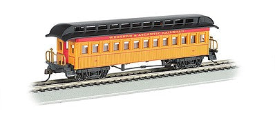 Bachmann 15101 HO Scale Old Time Wood Coach with Round-End Clerestory Roof - Ready to Run -- Western & Atlantic (yellow, red, black)