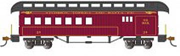 Bachmann 15204 HO Scale Old-Time Wood Combine with Round-End Clerestory Roof - Ready to Run -- Atchison, Topeka & Sante Fe #24 (Boxcar Red, black)