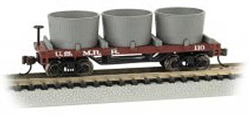 Bachmann 15554 N Scale Old-Time Wood Tank Car with 3 Tanks - Ready to Run -- United States Military Railroad (red, black)