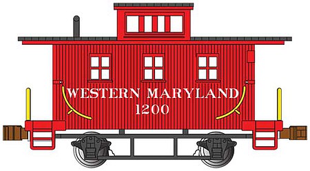 Bachmann 15755 N Scale Old-Time Wood Bobber Caboose - Ready to Run -- Western Maryland 1200 (red, black)
