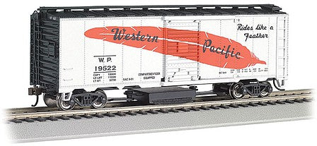 Bachmann 16322 HO Scale Track Cleaning 40' Boxcar, Removable Dry Pad - Ready to Run - Silver Series -- Western Pacific 19522 (silver, orange, black, Large Feather)
