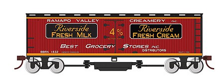 Bachmann 16333 HO Scale Track Cleaning 40' Wood Reefer with Removable Dry Pad - Ready to Run -- Ramapo Valley Creamery BBRX #1832 (red, black, yellow)