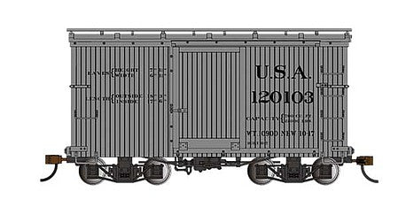 Bachmann 26555 On30 Scale 18' Wood Boxcar with Murphy Roof 2-Pack - Ready to Run - Spectrum(R) -- U.S.A. #120096, 120103 (gray)
