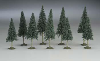 Bachmann 32101 N Scale SceneScapes(TM) Layout-Ready Trees -- Pine Trees 3-4" pkg(9)