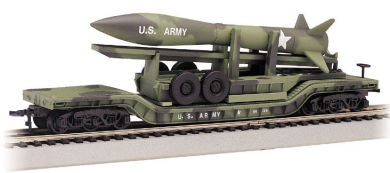 Bachmann 71396 N 52' Center Depressed Flat Car w/Missile US Army (Olive Drab Camo)