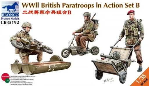 Bronco Models 35192 1/35 WWII British Paratroopers in Action Set B (3) w/Motor Bikes & Cart