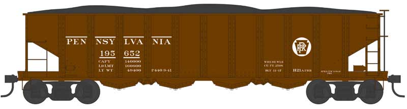 Bowser 43022 HO Scale Class H21a 4-Bay Hopper with Clamshell Doors - Ready to Run -- Pennsylvania Railroad 195652 (H21a, Blt. 11-17, Tuscan, Circle Keystone)