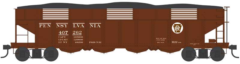 Bowser 43045 HO Scale Class H21a 4-Bay Hopper - Ready to Run -- Pennsylvania Railroad 407342 (H22, Blt. 9-12, Tuscan, Circle Keystone)