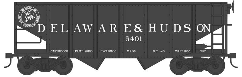 Bowser 43076 HO Scale 55-Ton Fishbelly Hopper - Ready to Run -- Delaware & Hudson 5401 (Blt. 1-40, black, Bridge Line Logo, Large Lettering)