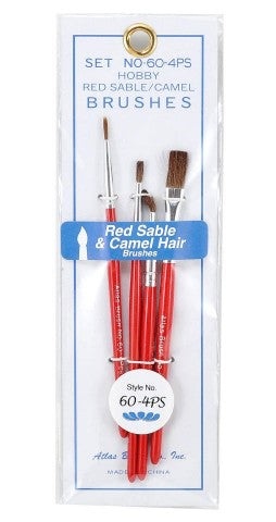 Brushes 604 Atlas Brush #60-4PS: Red Sable & Camel Hair Brushes w/Short Handles (4)