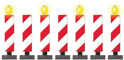 Busch 5908 HO Scale Highway Construction Markers/Stanchions -- 4 w/LED Lights, 3 Unlighted
