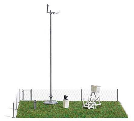 Busch 7894 HO Scale Weather Station Miniature Scene -- Weather Instrument Mast, Accessories, Grass Mat, Chain-Link Fence