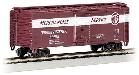 Bachmann 16014 HO Scale Pullman-Standard PS-1 40' Steel Boxcar - Ready to Run - Silver Series(R) -- Pennsylvania Railroad 92496 (Tuscan, white, Merchandise Service Lettering)