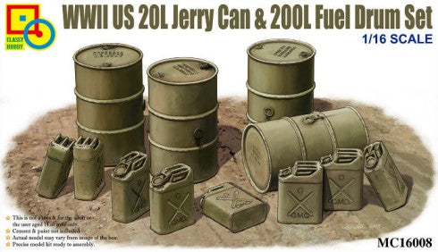 Classy Hobby 16008 1/16 WWII US 20L Jerry Cans (8) & 200L Fuel Drums (4)