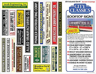 City Classics 801 HO Scale Rooftop Industrial Signs - Kit -- #1 - One of Each Size: 5 x 5/8", 4 x 7/16", 3 x 3/4" & 2 x 7/8"
