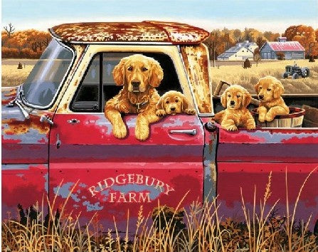 Dimensions Puzzles 91525 Golden Ride (Dogs in Pickup Truck) Paint by Number (20"x16")