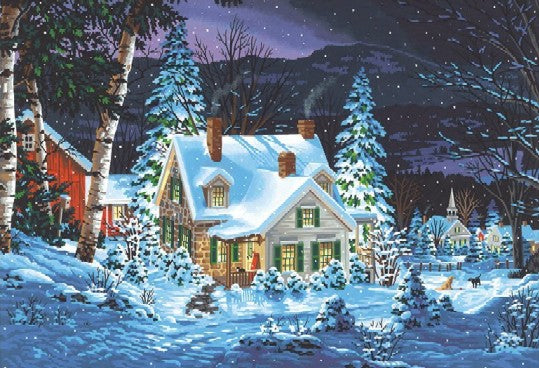 Dimensions Puzzles 91614 Winter's Hush (House, Night/Snow Scene Paint by Number (20"x14")
