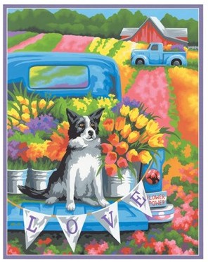 Dimensions Puzzles 91775 Flower Power Dog in Back of Pickup Truck w/Spring Flowers Paint by Number (11"x14")