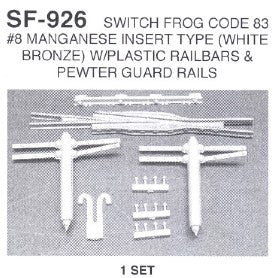 Details West 926 HO Switch Frog Code 83 Manganese #8 w/Plastic Railbars (White Bronze) Set