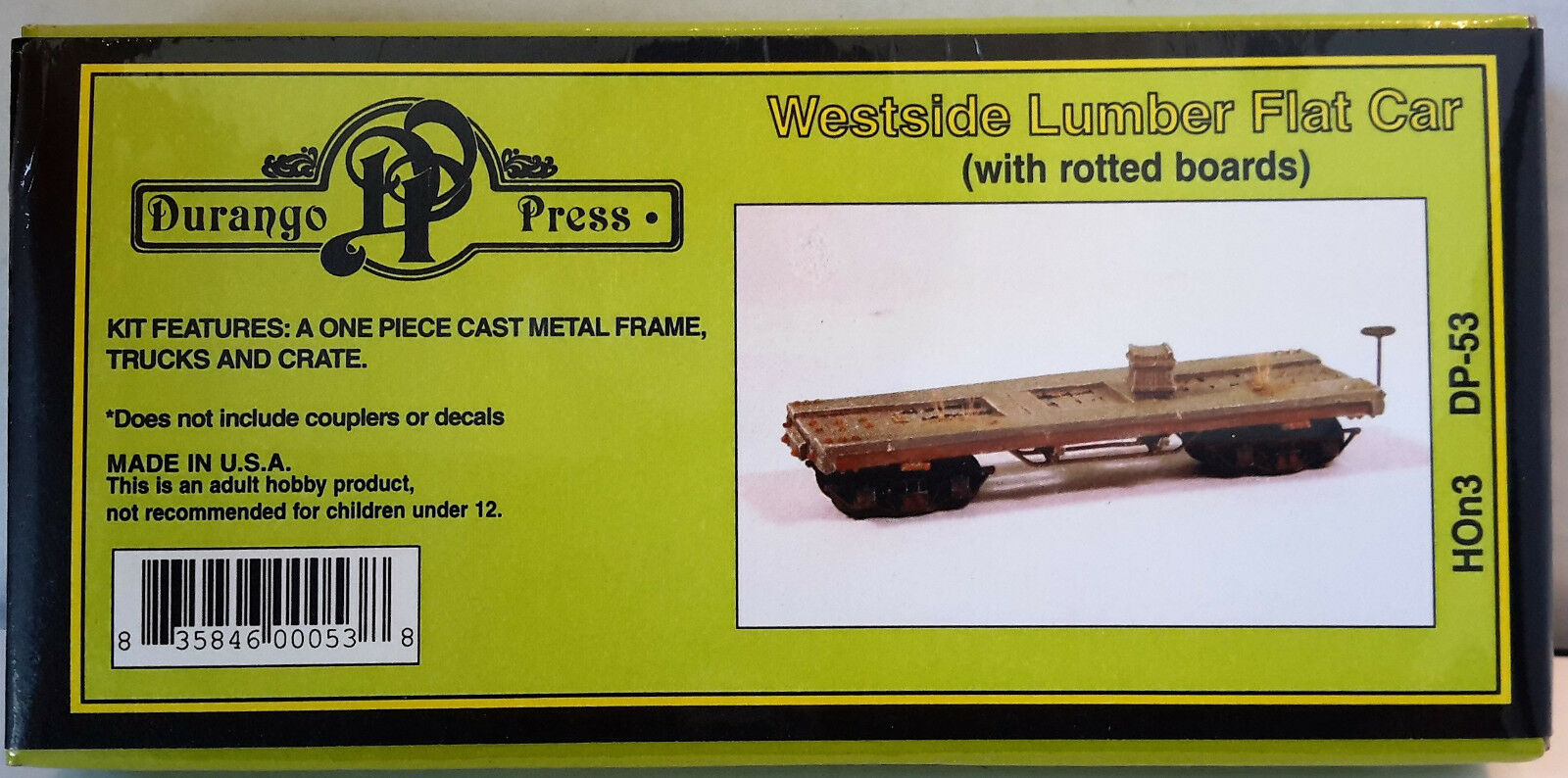 Durango Press 53 HOn3 Scale Westside Lumber Co. Flat Car Kit -- HOn3, Aged Deck
